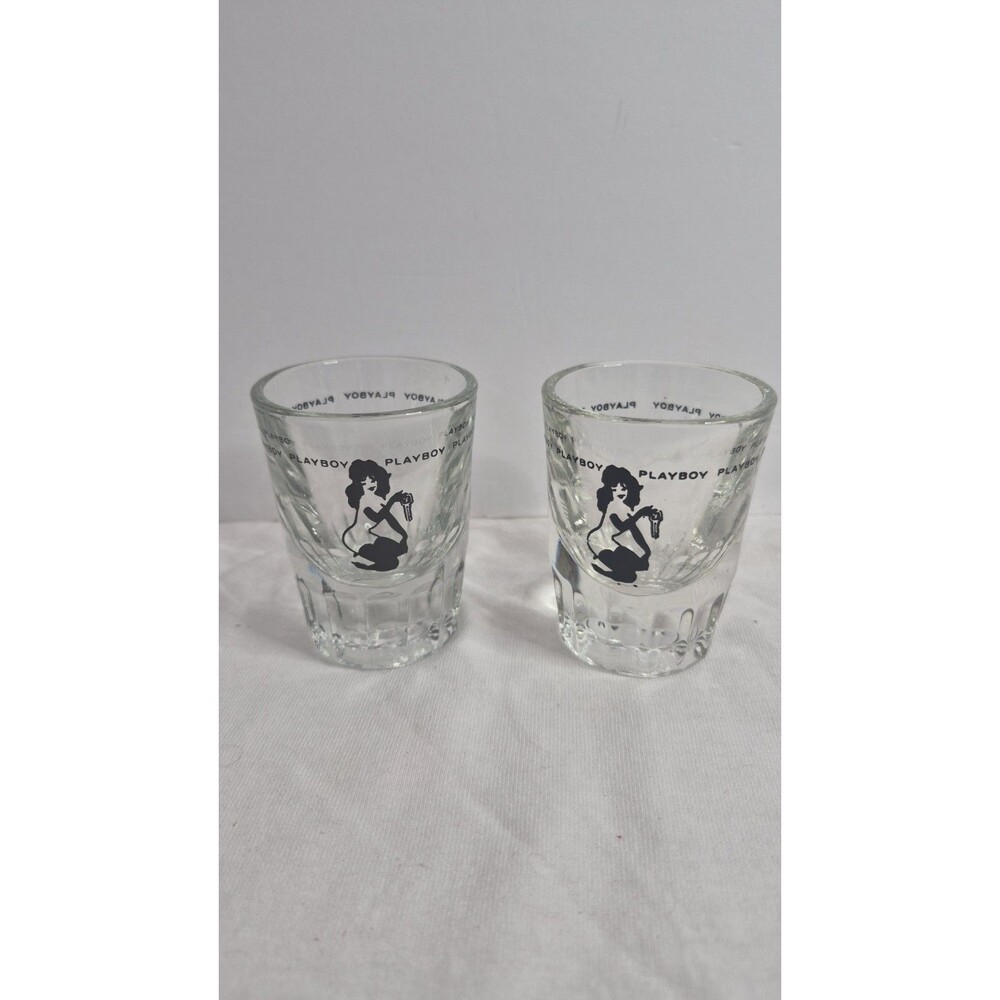 Playboy Club Bunny 2 Vintage Libbey Weighted Shot Glasses LeRoy Neiman Femlin